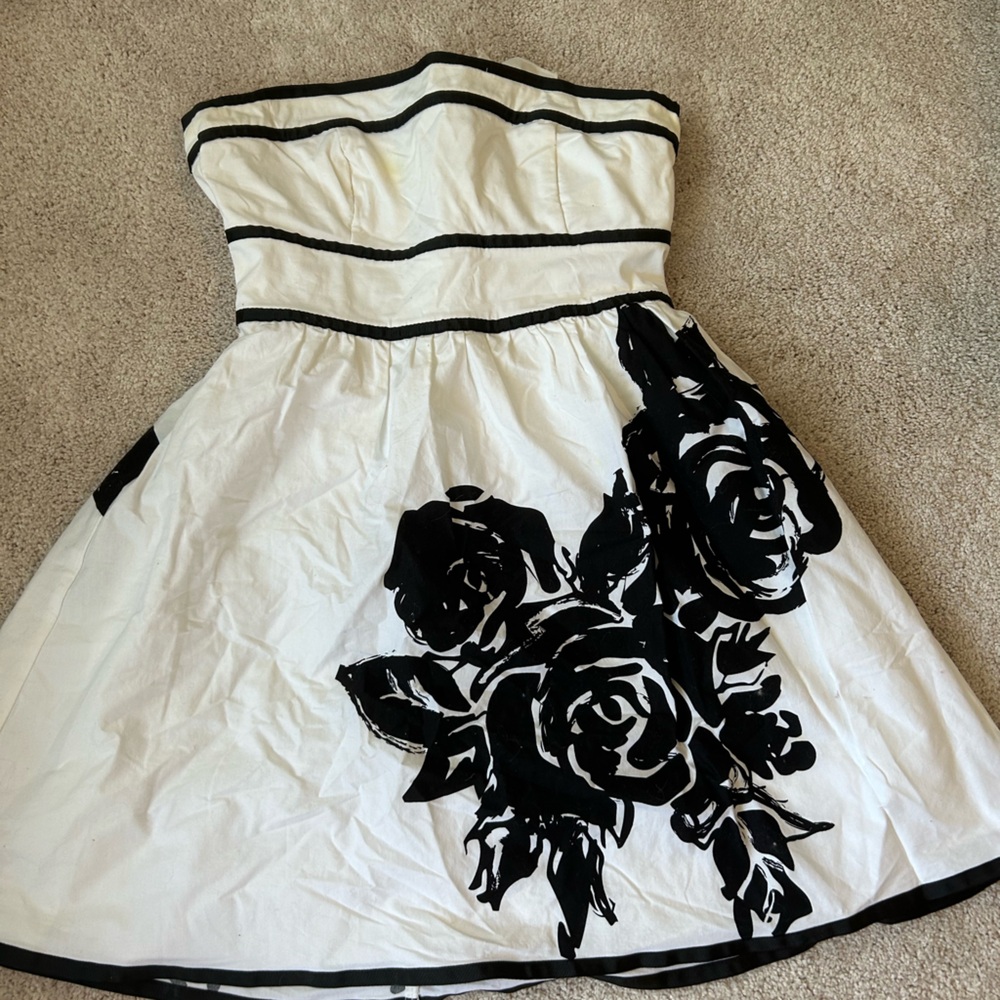Speechless Strapless Dress with Black Floral Design